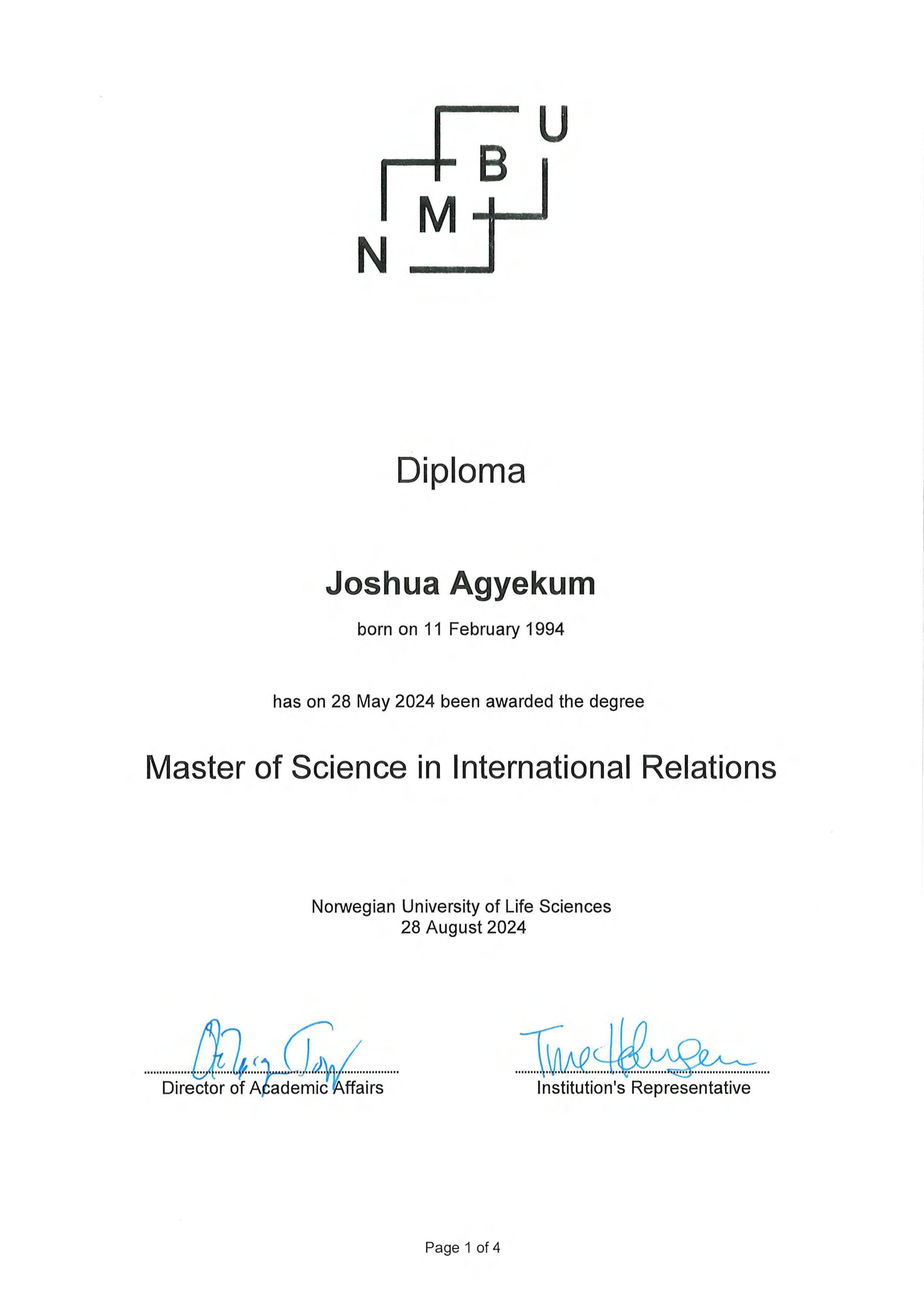 MSc International Relations NMBU
